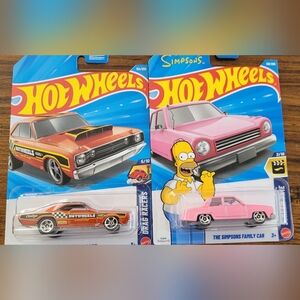Bundle Of Two Mattel Hot Wheels  Drag Racer and Simpsons Family Car Set.